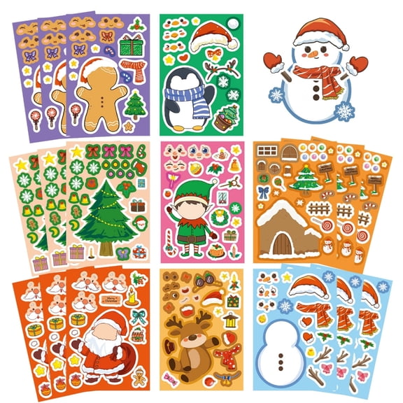 24PCS Christmas Face Design Stickers Cartoon Puzzle Game For Craft