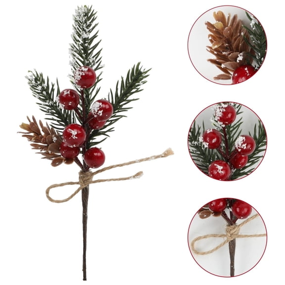 24PCS Christmas Floral Picks with Red Berries and Pine Cones, Snow Flocked Evergreen Pine Branches & Holly Stems for Winter Holiday Tree Decor, Wreath, and Centerpiece Arrangements