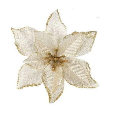 24PCS Christmas Glitter Artificial Poinsettia Flowers Artificial Wedding Flowers Decorations Xmas Tree Ornaments