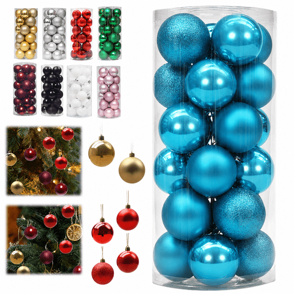 24PCS Christmas Light Blue Ball Ornaments Tree Decorations for Holiday Wedding Party