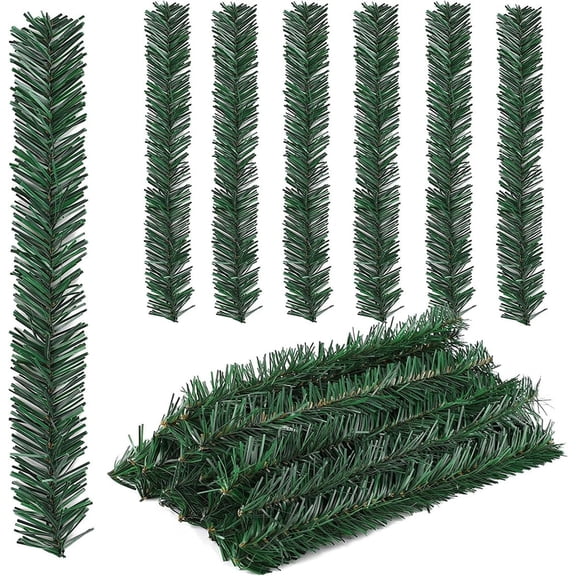 24PCS Christmas Pine Garland Ties,Realistic Plastic Tree Branches Garland,Faux Pine Greenery Stems,Artificial Pine Wreath Flexible Ties,for Christmas Holiday Party Decor