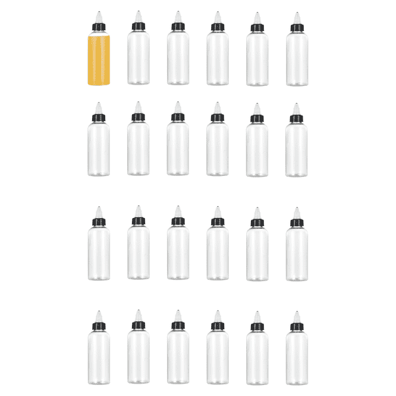 24PCS Clear Dispensing Bottles, 2oz Plastic Squeeze Bottles with Twist Top Caps Round Squeeze Bottles Empty Squirt Bottles for Oils Inks Liquids Crafts Kitchen