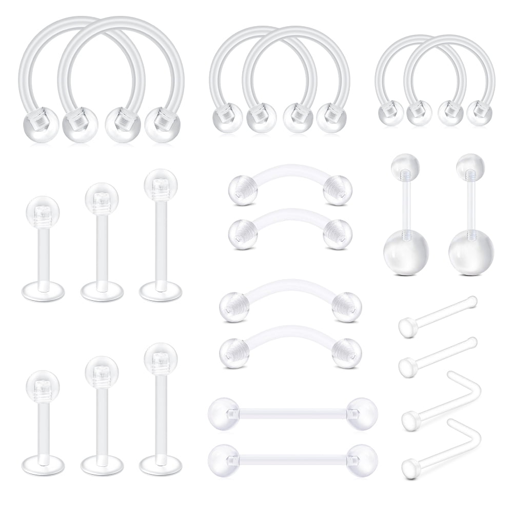 24PCS Clear Piercing Retainers Piercing Kit Lip Nose Tongue Tragus Cartilage Daith Eyebrow Belly