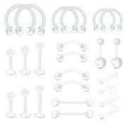 24PCS Clear Piercing Retainers Piercing Kit Lip Nose Tongue Tragus Cartilage Daith Eyebrow Belly Button Rings Body Piercing Jewelry
