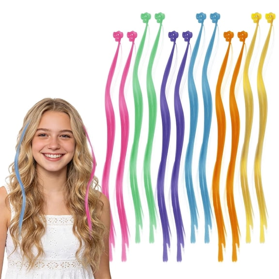 24PCS Colored Hair Extensions for Girls Colorful Hair Accessories for Girls Clip in Rainbow Hair Clips Extension for Girl Ponytails Accessories,Suitable For girl 18+age