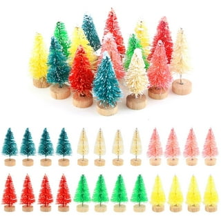 Mini Pine Trees 8inch Sisal Frosted Christmas Trees Snow-Covered with Wood Base Christmas Tree Set Tabletop Trees for Miniature Scenes, Christmas