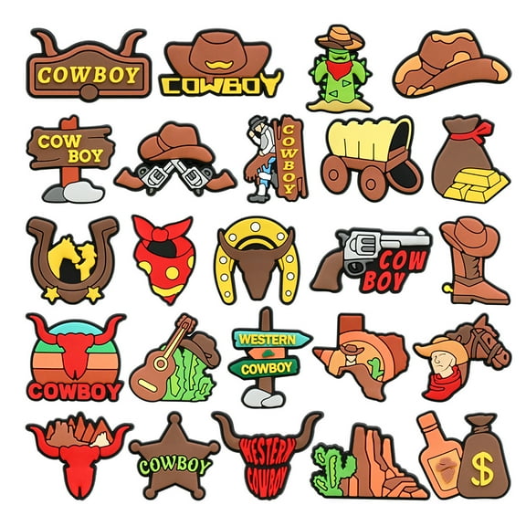 24PCS Cowboy Shoe Charms Cute Charms for Clog Decoration Fun Shoe Accessories for Girls Boys Teens Kids Adults