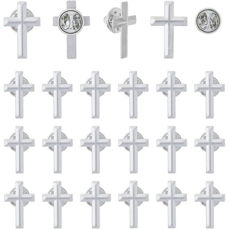 24PCS Cross Lapel Pins Alloy Cross Brooches Chaplain Corss Brooch