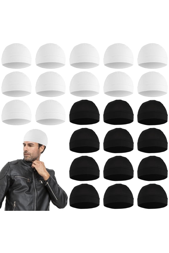 24PCS Cycling Cap Helmet Liner, Sweat Wicking Cycling Beanie, Elastic Fit, Breathable Mesh, Skull Caps for Men Women Running & Biking, Black and White