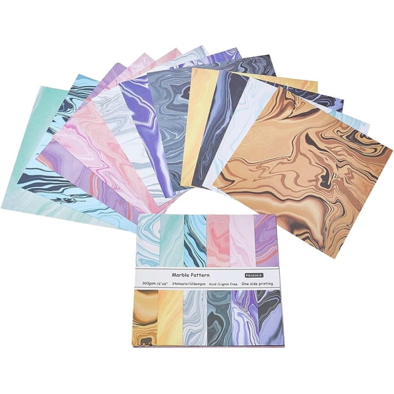 24PCS Decorative Craft Paper 12 Styles Assorted-Colors Pattern Paper 15.2x15.2cm Color Mixture Paper Scrapbook Cardstock Pad for DIY Card Making Scrapbooking Photo Album Arts Decor
