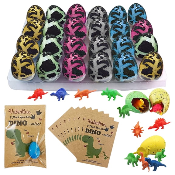 24PCS Dinosaur Hatching Egg Set, Fun Growing Rubber Dinosaur Toys for Easter Party Favors Classroom