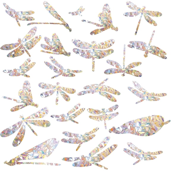 24PCS Dragonfly Window Clings Anti Collision Rainbow Window Glass Alert Decals for Birds Strike Non Adhesive Vinyl Film Home Decorations Sliding Doors Windows Glass Suncatcher for DIY