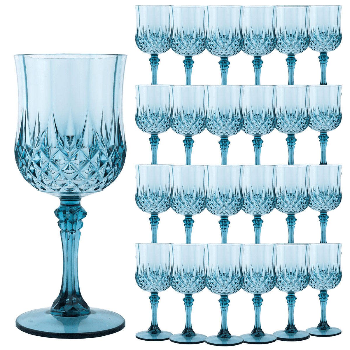 ZHURUININ Reusable Plastic Wine Glasses ，Blue，7oz，24Pack