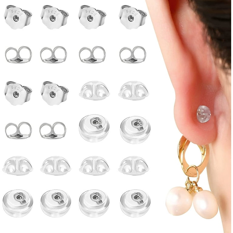 18K Gold Locking Secure Earring Backs for Studs, Silicone Earring Backs Replacements for Studs/Droopy Ears, No-Irritate Hypoallergenice Earring Backs