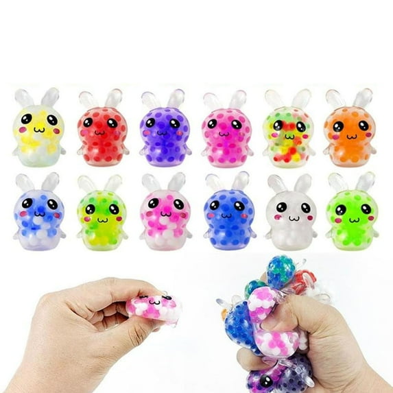 24PCS Easter Bunny Egg Set Colorful Bead Squeeze Toy Sensory Fidget Stress Relief Decorative Party Favor Festive Basket Filler Holiday Activity