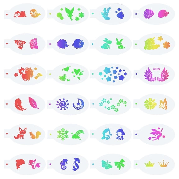 24PCS Face Paint Stencils Body Painting Template Christmas Theme Elk Santa Christmas Stocking Holly Leaves Pattern Reusable Soft Tattoo