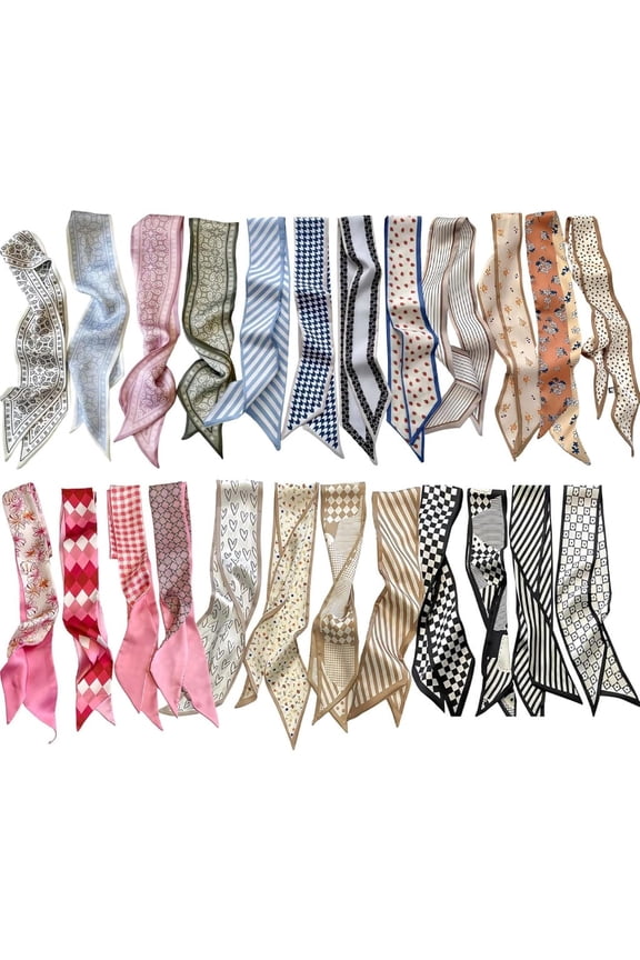 24PCS Fashion Headscarf for Women Multifunctional NeckHeadscarf Purse Scarf Headbands for Bags Hair Accessories