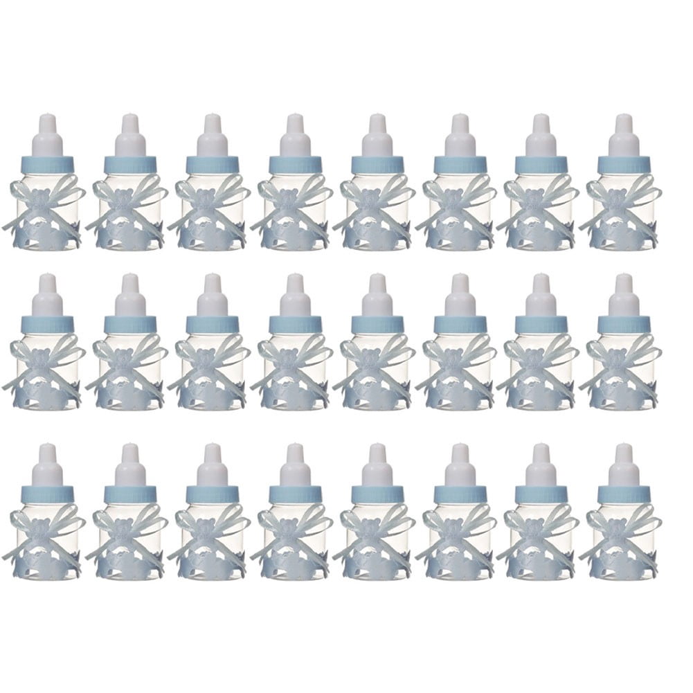 24 Stück Befüllbare Babyflaschen Für Baby-Shower - Süßigkeiten-Box In Blau | 9 Cm Hoch, Lebensmittelechter Kunststoff