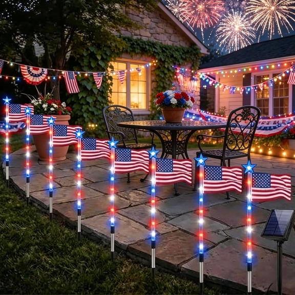 24PCS Flag Pole Light Solar Powered, 4th of July Decorations Outdoor with Red White and Blue Lights, Solar American Flag Lights Outdoor for Yard Walkway Patio Garden