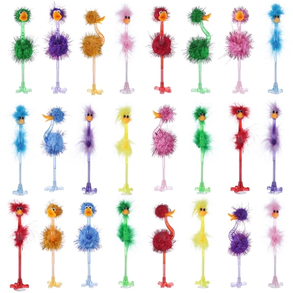 24PCS Flamingo Novelty Pens, Funny Fluffy Flamingo Pens, Ostrich Fun Pens, Feather Plastic Signing Ballpoint Pens for Birthday Easter Basket Christmas