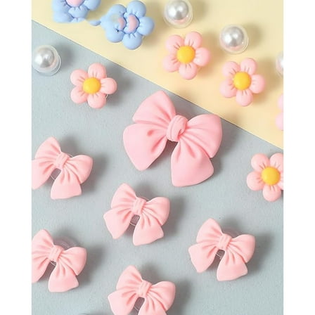 Cute Flower Bow Shoe Charms For Girls Women 24Pcs Pearl Resin Decorative Accessories Birthday Party