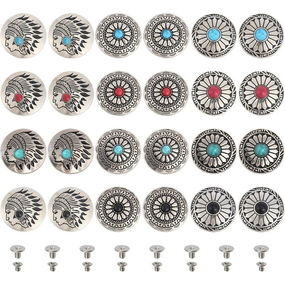 24PCS Flower Metal Screw Back Buttons Synthetic Turquoise Screw Back Retro Buttons Replacement Vintage Flower Buckle Buttons for DIY Craft Fabrics Sewing Decoration