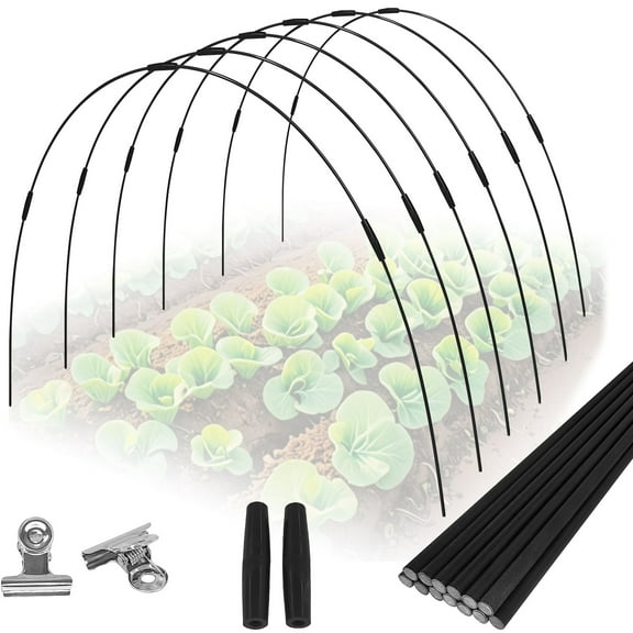 24PCS Garden Hoops Grow Tunnel Kit - 5FT Rust-Free Fiberglass Arches With Plastics Coating (6 Sets) for Raised Beds, Plant Support, Shade Cloth Net, Insect Netting & Row Cover Protection