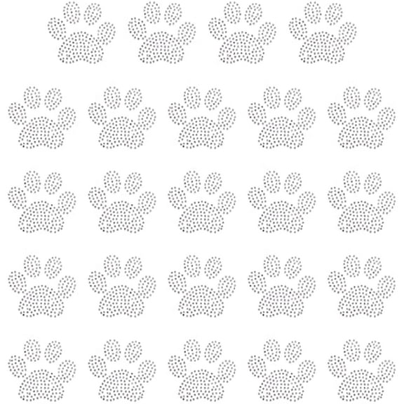 24PCS Glitter Dog Paw Patches Bling Bear Paw Iron on Stickers Paw Hotfix Rhinestones Puppy Footprint Label