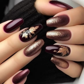 24PCS Golden Maple Leaf Press-On Nails Autumn Art Safe Flexible Design Quick For Women