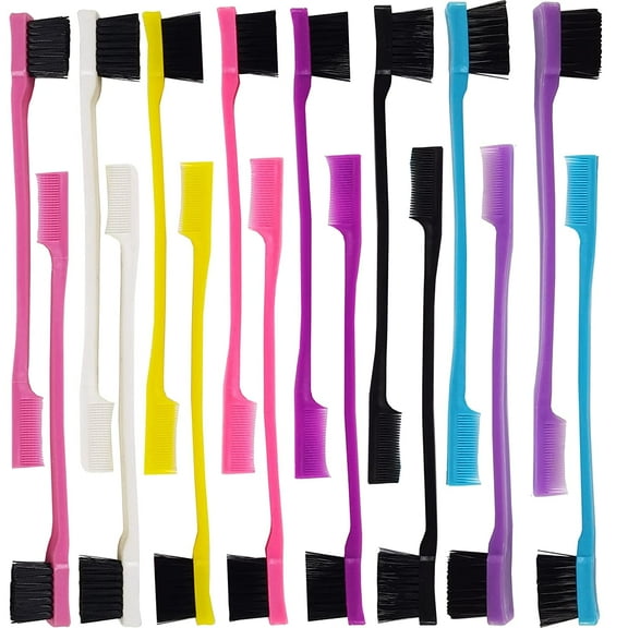 24PCS Hair Edge Brush, Double Sided Edge Control Hair Comb Eyebrow Brush Smooth Comb Grooming (8Colors)