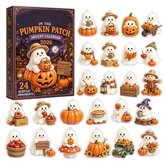 24PCS Halloween 2D In the Ghost-pumpkin Patch Advent Calendar Countdown Blind Box with Acrylic Hanging Ornaments, Mystery Surprise Collectible Gift for Kids Teens and Adults