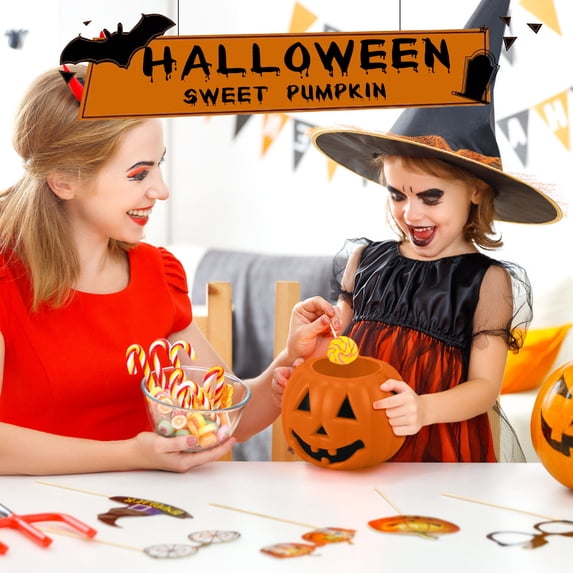 24PCS Halloween Candy Bag Pumpkin Buckets, 2.76in Plastic Jack O Lantern Candy Pails with Handles, Trick Or Treat Favor Containers for Halloween Party