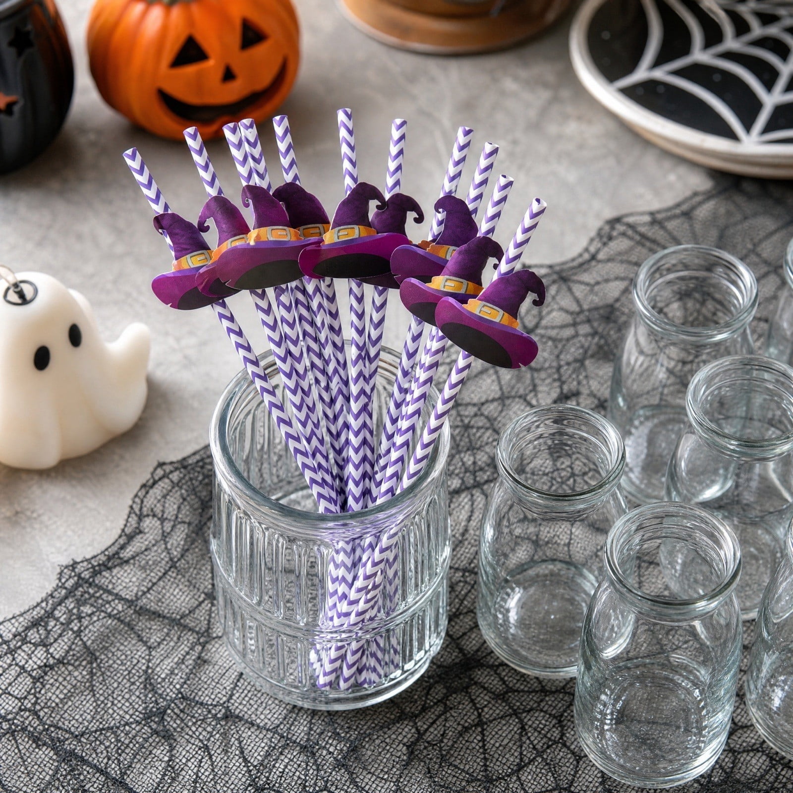 24PCS Halloween Disposable Paper Straws – 6 Styles Including Witch Hat ...