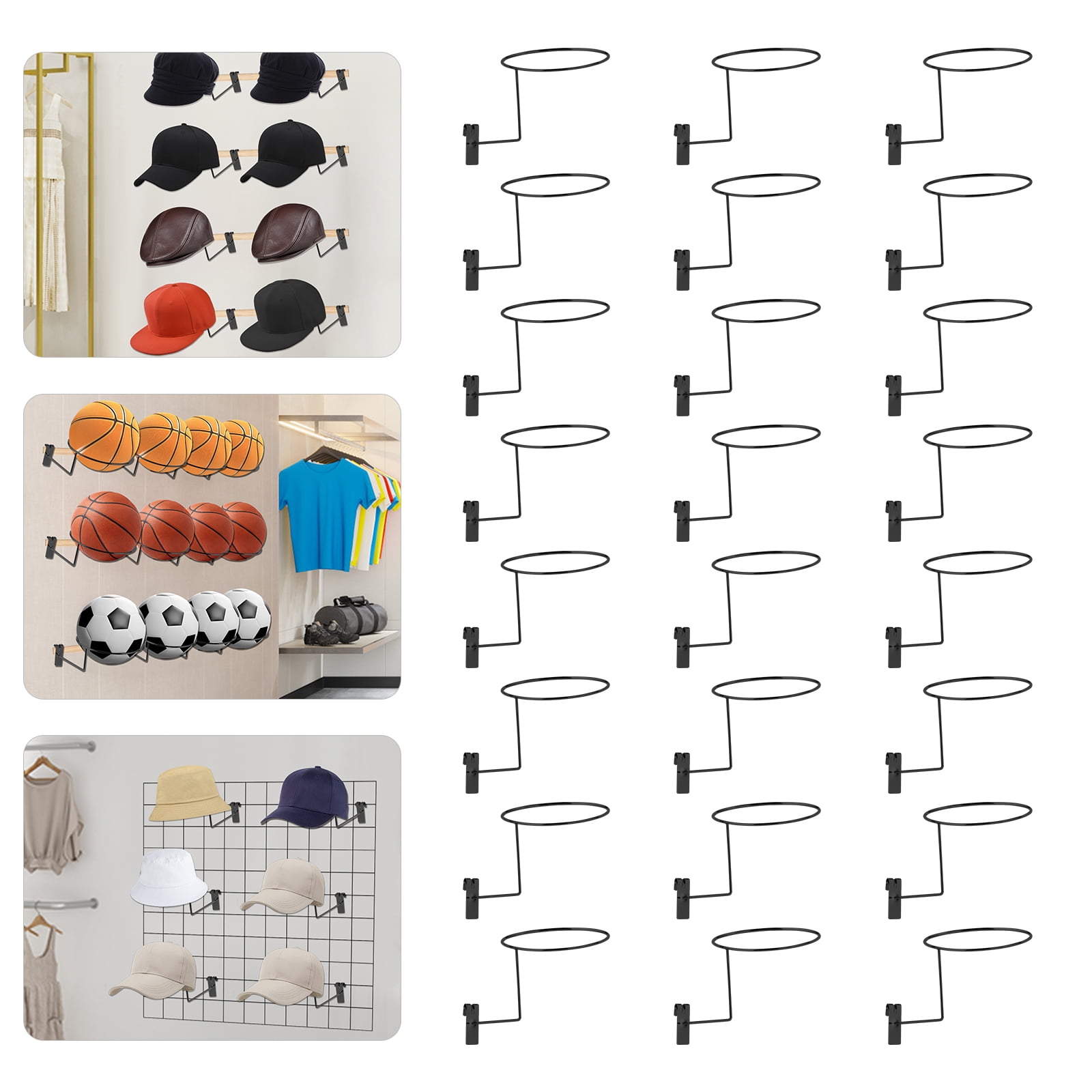 Grid Hat Racks 24PCS Hat Racks, Hat Hanger Gridwall Hooks, Slat Panels Cap Rack for ...