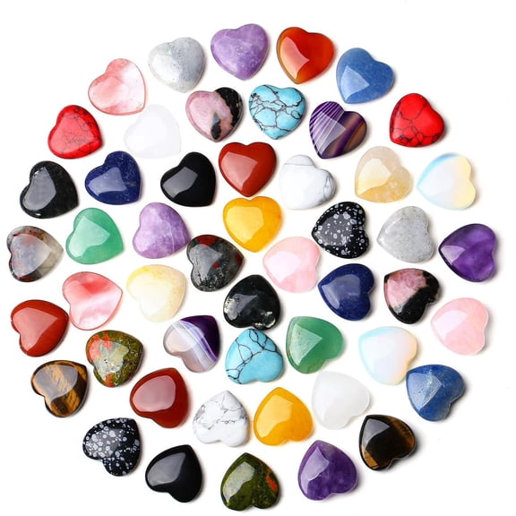 24PCS Heart Crystals Stones Love Shaped Gemstones Rose Quartz Polished Crystal Bulk Chakra Palm Worry Stone Natural Cute Pocket Thumb Gems Reiki Balancing Meditation Wholesale Set(wwx)