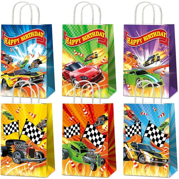 24PCS Hot Car Happy Birthday Party Favor Bags Wheels Car Party Supplies Race Car Party Treat Bags Hot Car Happy Birthday Game Party Gift Goodie Bags for Baby Shower Hot Car Wild Racer Party Favors