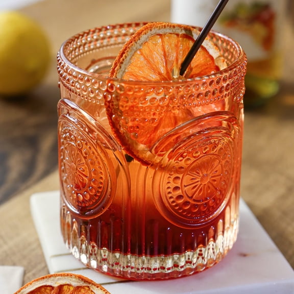 24PCS Kate Aspen 10 oz. Ribbed Retro Arch Floral Rose Gold Drinking Glasses Vintage Glassware Set Cocktail Glass Set, Juice Glass, Water Cups | Great Hostess Gift & Gift for New Home Owners