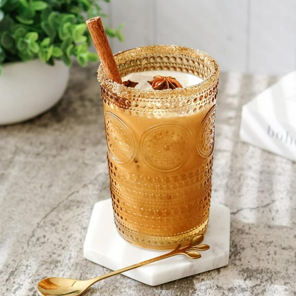 24PCS Kate Aspen 13 oz. Hobnail Beaded Floral Amber Drinking Glasses Vintage Glassware Set Cocktail Glass Set, Juice Glass, Water Cups | Great Hostess Gift & Gift for New Home Owners