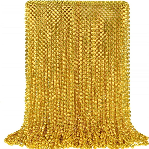 24PCS Kids' Play Necklaces,Gold Mardi Gras Beads Necklaces,Christmas Beads Toy,Bulk Round Beaded Necklaces,Plastic Beaded Costume Necklaces,for Carnival Party Festive Gathering