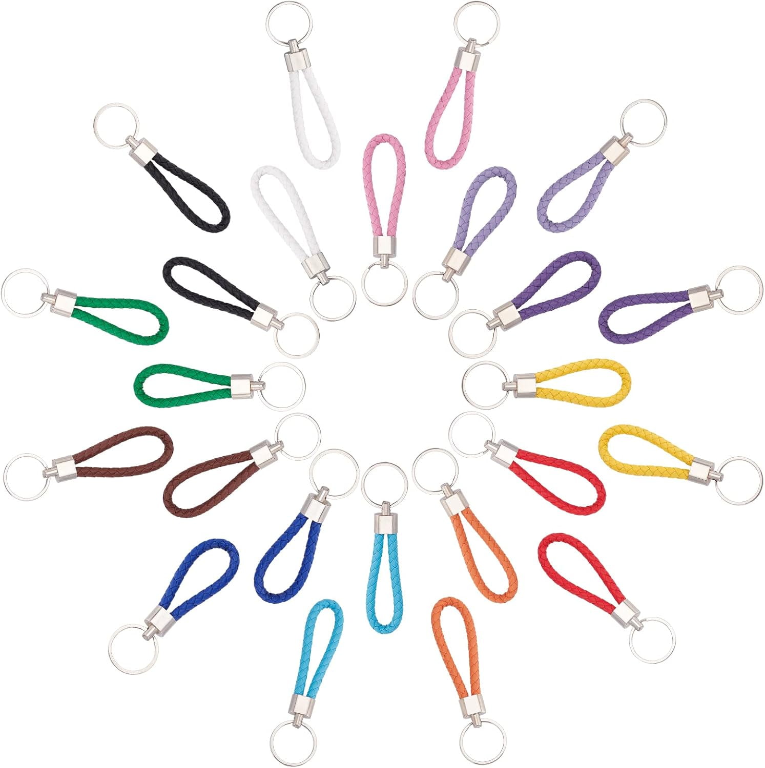 24PCS Leather Keychains 12 Colors Woven Rope Key Chain Ring with ...