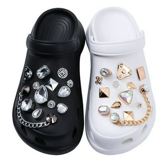 DaXi Lovely Shoe Charms, Bling Bling Crystal Diamond, Gold-Plated Shoe Charms, 24pcs