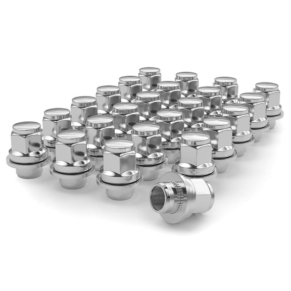 24PCS M12x1.5 Chrome Wheel Lug Nuts, 21mm Hex 1.46" (37mm) Length with Mag Seat and Washer, Black Lug Nuts for Tacoma/4 Runner/SR5/TRD/FJ Cruiser/GX, OEM+Factory Replacement