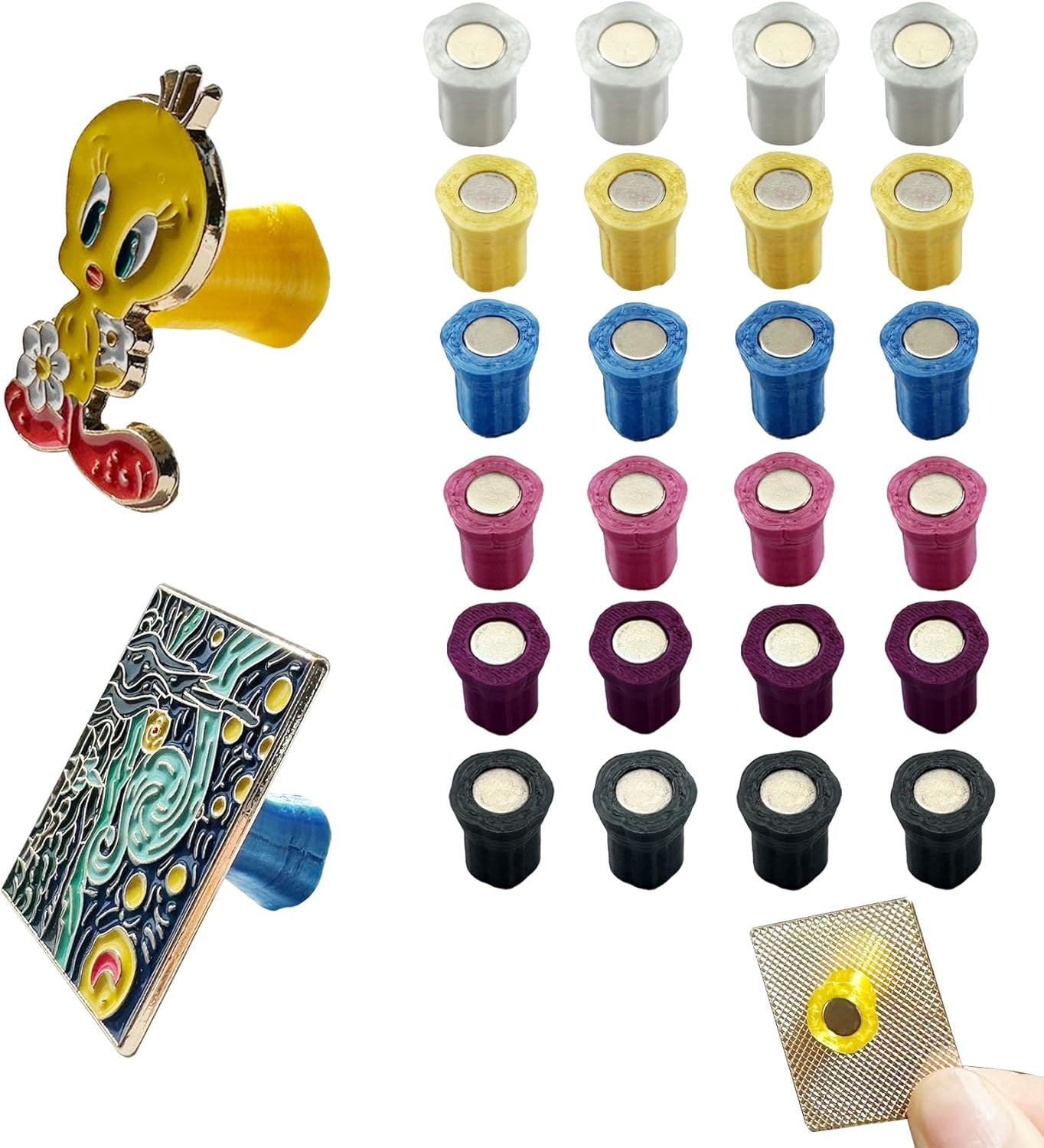 24PCS Magnetic Pin Backs for Enamel Pins/Convert to Refrigerator Magnets/Conversion Tool for Refrigerator/Put Your Pins on Fridge for Decor (Multicolour)