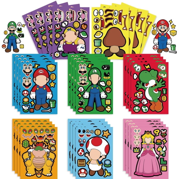 24PCS Mario Stickers for Kids Make Your Own Princess, Girls Make a Face Stickers, Classroom Rewards, Art Craft Party Supplies