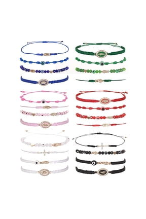 24PCS Matching Couple Bracelets Evil Eye Heart Charm Pink Lucky String Bracelets Mexican Braclets Green Rope San Judas Bracelet Virgin Mary Amulet Gift for Women Men