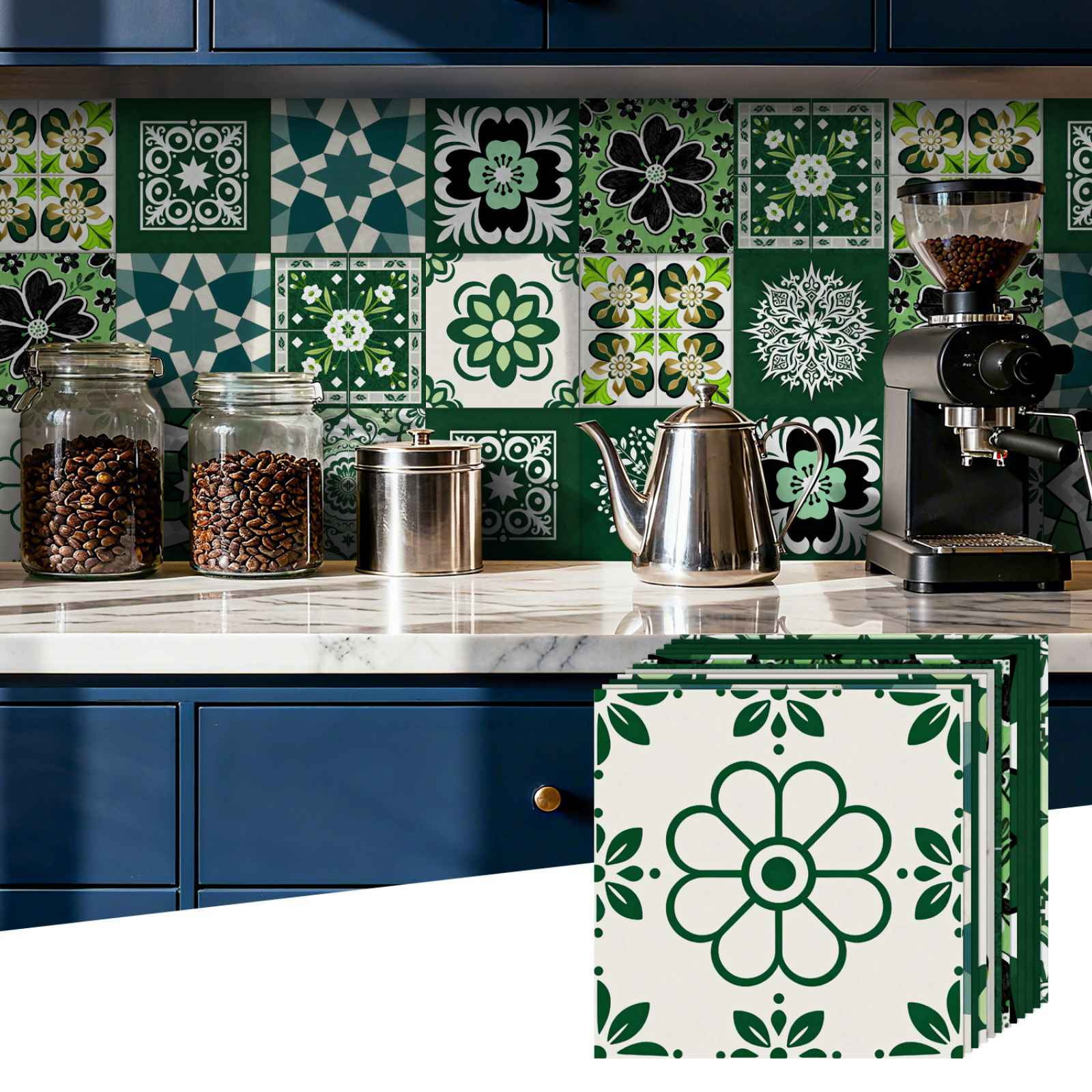 24PCS Mediterranean Style Peel and Stick Wall Tile Decals - 6"x6" Vintage Waterproof Vinyl Moroccan Bohemian Stickers for Kitchen Backsplash, Bathroom, Stair Riser Decor