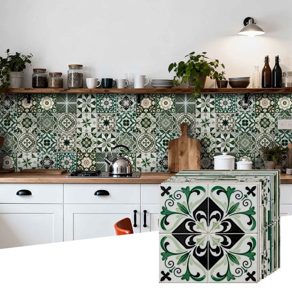 24PCS Mediterranean Style Peel and Stick Wall Tile Decals - 6"x6" Vintage Waterproof Vinyl Moroccan Bohemian Stickers for Kitchen Backsplash, Bathroom, Stair Riser Decor