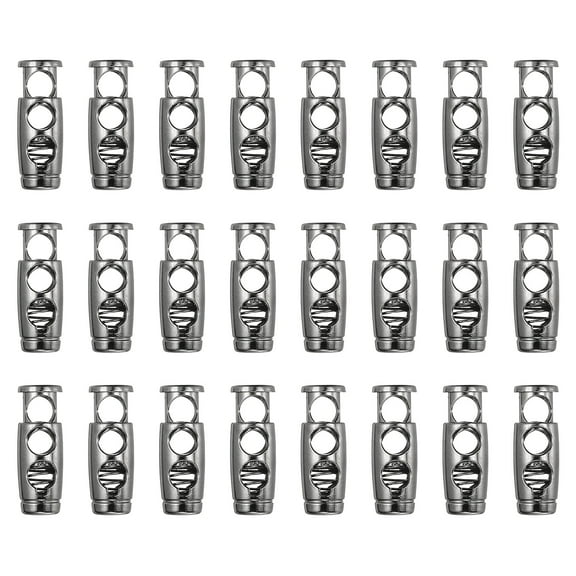 24PCS Metal Cord Locks for Drawstrings, Spring Cord Lock Toggles Stopper Clamp 2 Holes Adjustable Slider End Fastener for Paracord Outdoor Bag Shoes Backpack, Black
