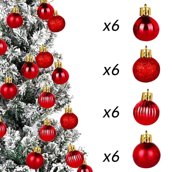 24PCS Mini Christmas Ball Ornaments, Xmas Tree Decorations with Hanging Loops, 1.18" Small Baubles for Xmas Holiday Party Wedding Home Decor