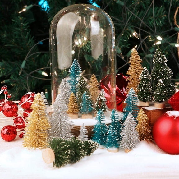 24PCS Mini Christmas Tree, Artificial Christmas Tree Bottle Brush Trees Christmas, Sisal Snow Trees with Wood Base for Christmas Table Top Winter Crafts Ornaments Party Home Decorations